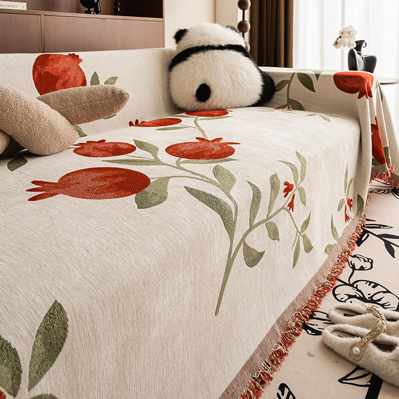 红色雪尼尔2026流行沙发巾一整张全盖沙发盖布全包套罩沙发坐垫子