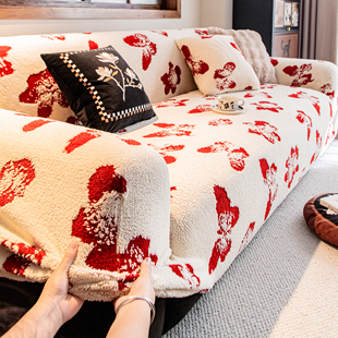 霏彩红蝴蝶沙发套罩全包边2026新款防尘防猫抓保护套盖布毛绒加厚