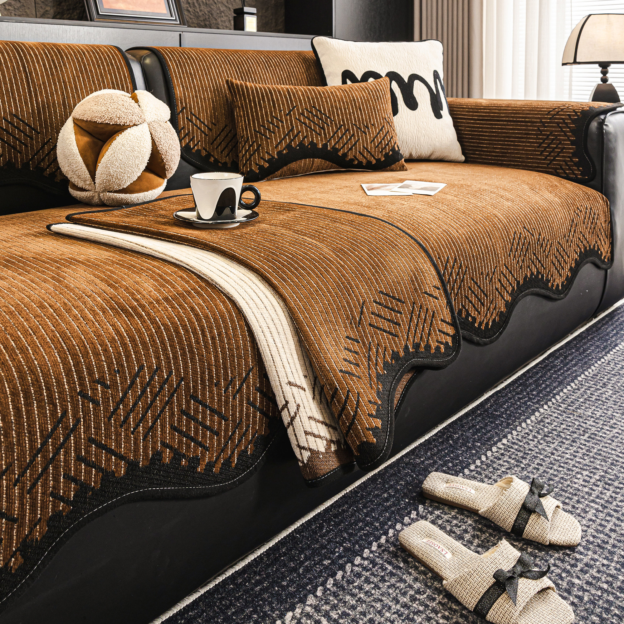 雪尼尔沙发垫四季通用2026新款防猫抓固定防滑直排皮沙发坐垫盖布