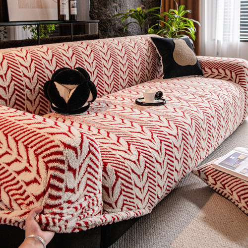 霏彩毛绒喜庆风全包边沙发套罩笠