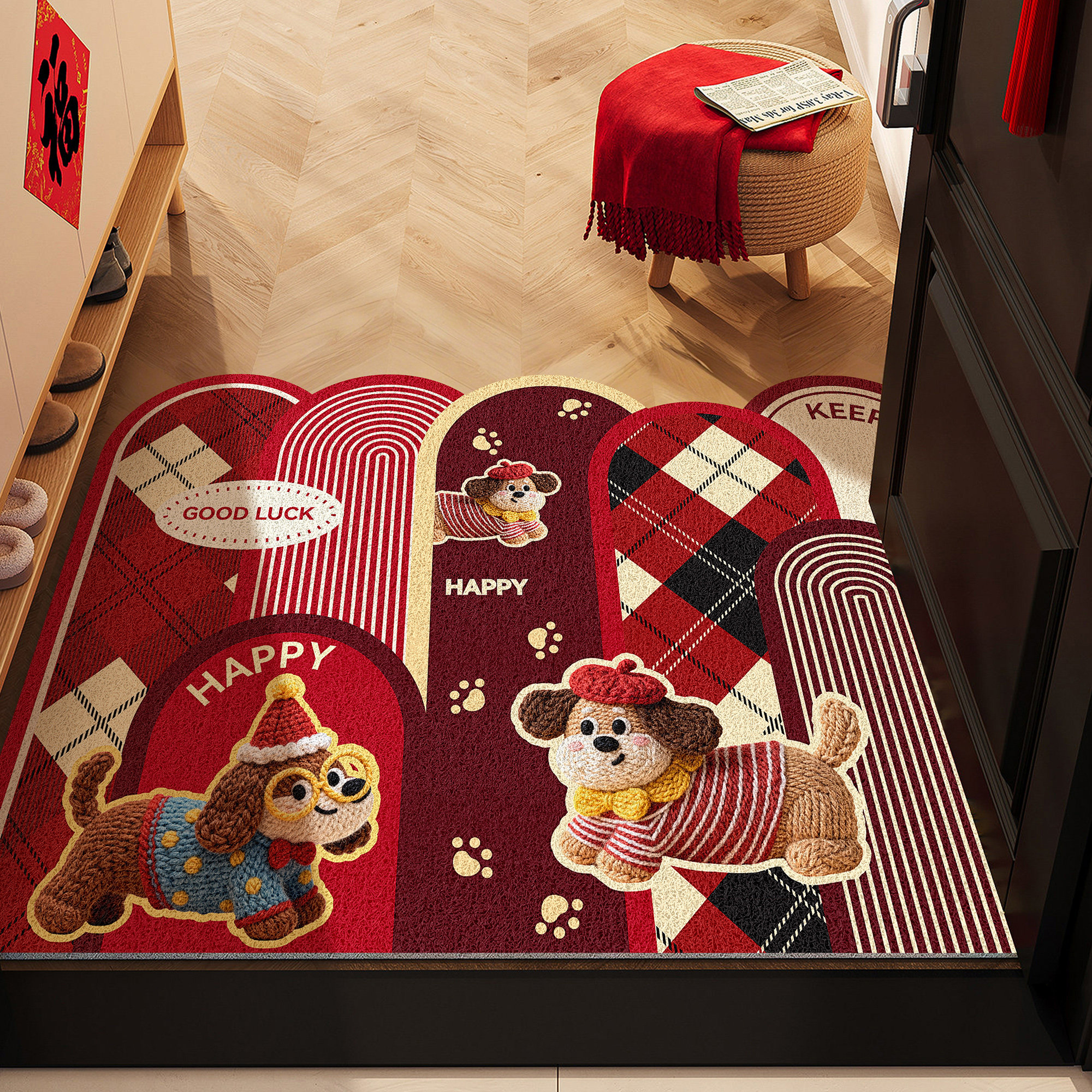 红色喜庆入户门专用丝圈地垫2026新年装饰马年地毯进门口脚垫门垫,居家布艺,家用脚垫,淘宝优惠券,粉丝福利购,淘宝优惠卷