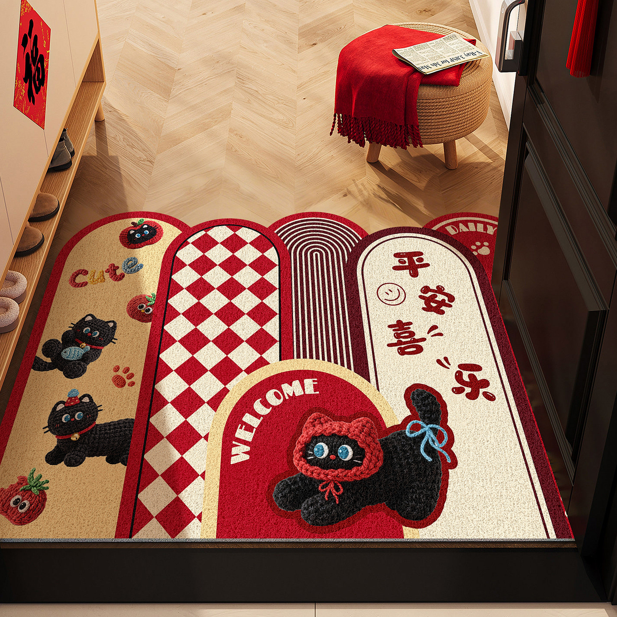 马年喜庆入户门丝圈地垫新年红色装饰刮沙防滑地毯进门口脚垫门垫,居家布艺,家用脚垫,淘宝优惠券,粉丝福利购,淘宝优惠卷