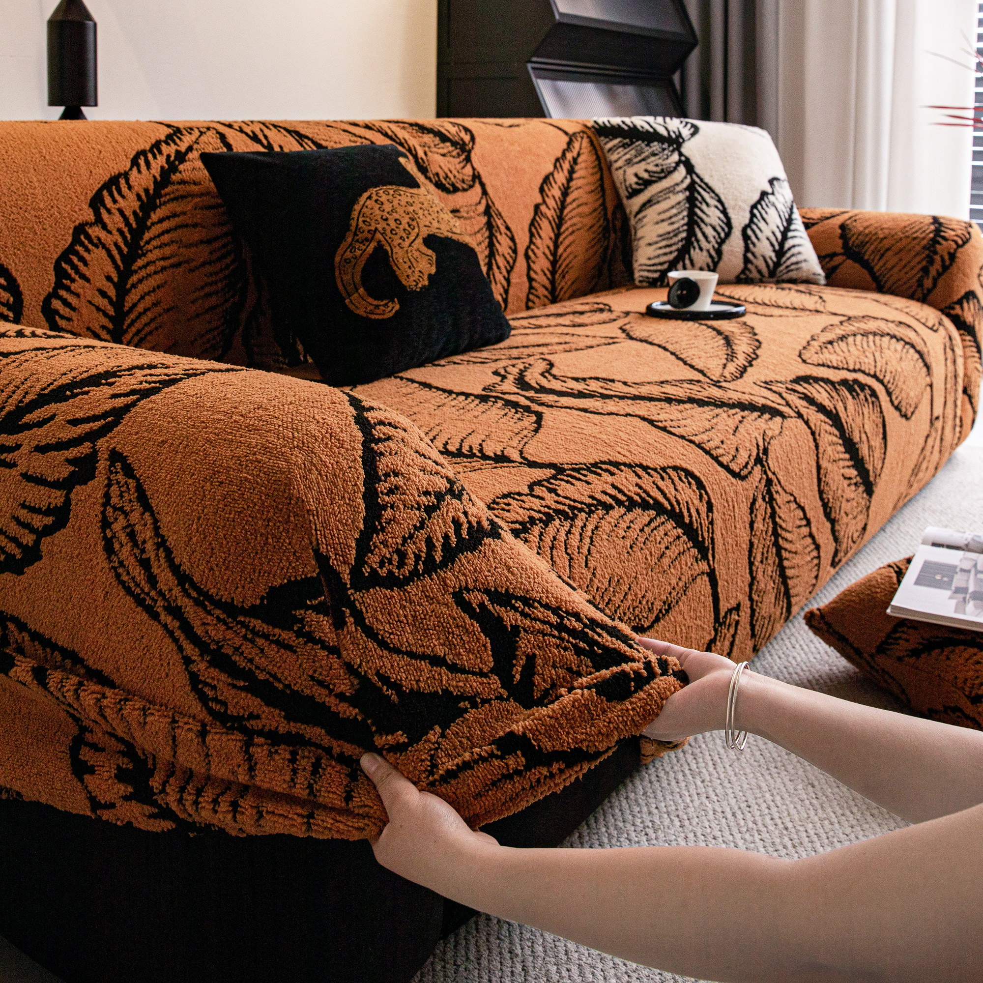 霏彩橙色舒棉毛绒沙发套罩秋冬加厚防猫抓保护皮全包万能沙发垫巾,居家布艺,沙发套,淘宝优惠券,粉丝福利购,淘宝优惠卷