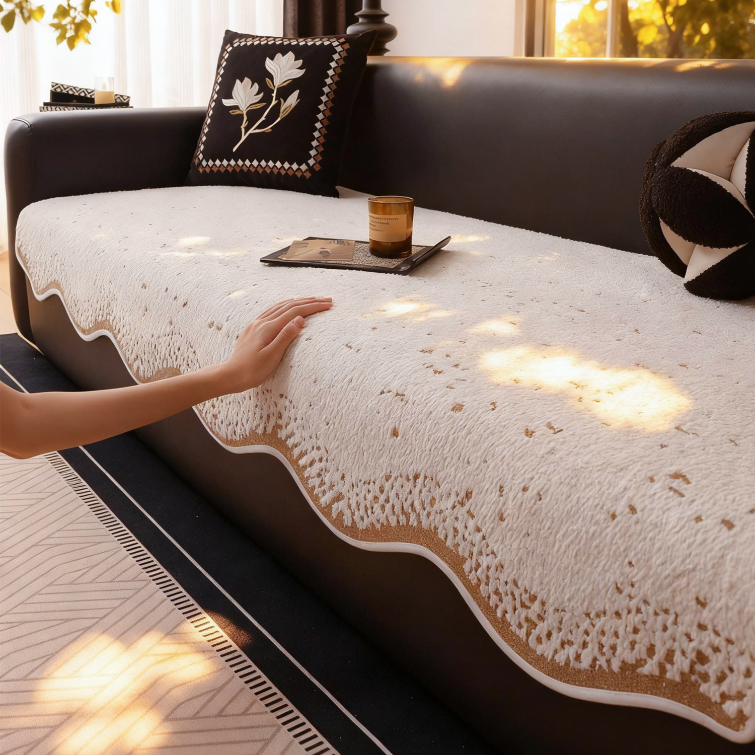 半边绒抗静电沙发垫简约风毛绒
