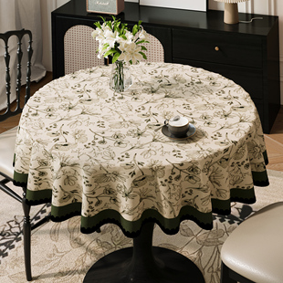 复古圆桌桌布2026新款防水防油免洗圆形餐桌台布家用客厅茶几盖布