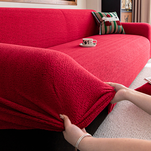 霏彩新年喜庆毛绒沙发套罩全包边高级感2026新款保护布垫冬季加厚