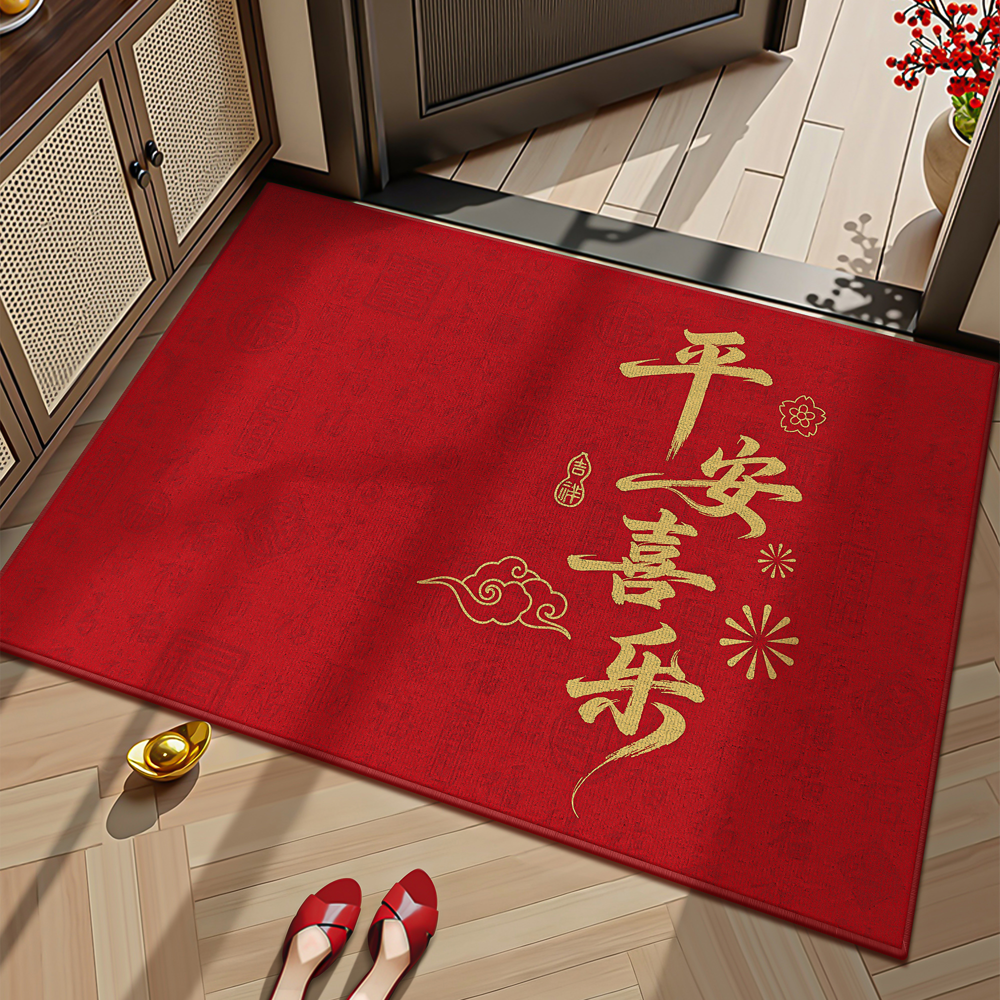 红色喜庆入户门地垫玄关脚垫子