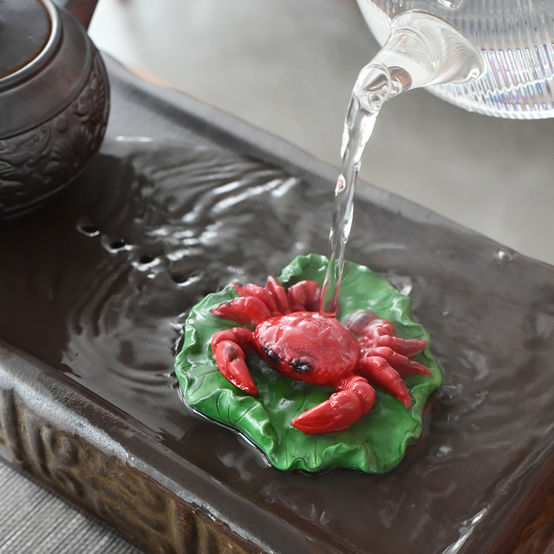 变色金鱼茶宠变色螃蟹茶宠树脂工艺茶玩桌面开水烫具套装
