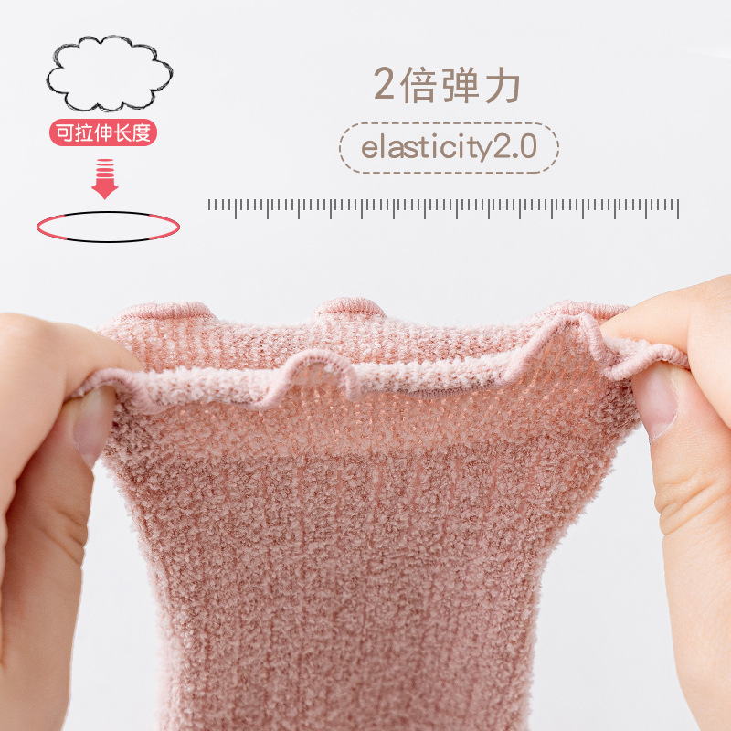 秋冬珊瑚绒加厚婴儿长筒袜木耳边松口宝宝袜子男女a类新生儿