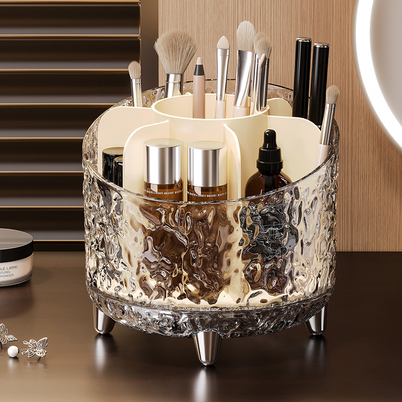 化妆品收纳盒旋转防尘化妆刷收纳筒梳妆台桌面笔桶口红眼影置物架