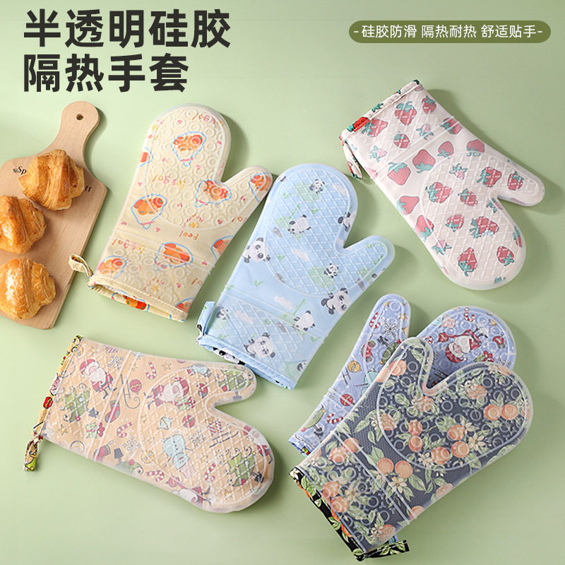 加棉硅胶手套微波炉硅胶隔热手套耐高温厨房防烫手套个性烤箱手套