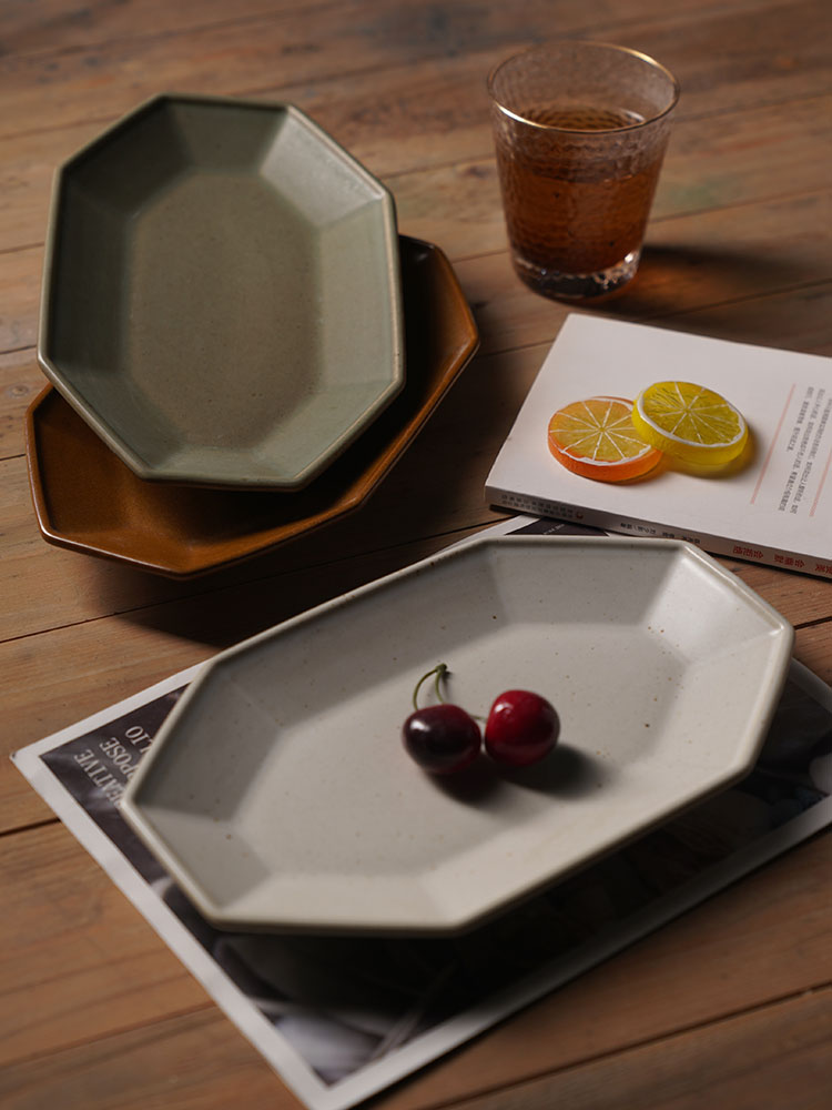 日式粗陶创意鱼盘复古风家用菜盘