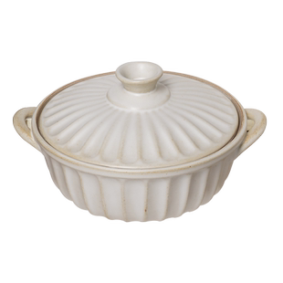 日式双耳带盖汤碗大号泡面碗家用深菜盘汤盆复古风粗陶菊皿条纹碗