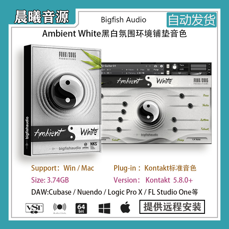 Ambient White黑白氛围环境铺垫综合音色库PC MAC编曲音源库全套 乐器/吉他/钢琴/配件 软音源 原图主图