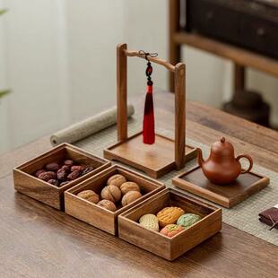 胡桃木质干果盘带盖瓜子零食糖果盒桌面收纳盒分格坚果茶点小吃盘