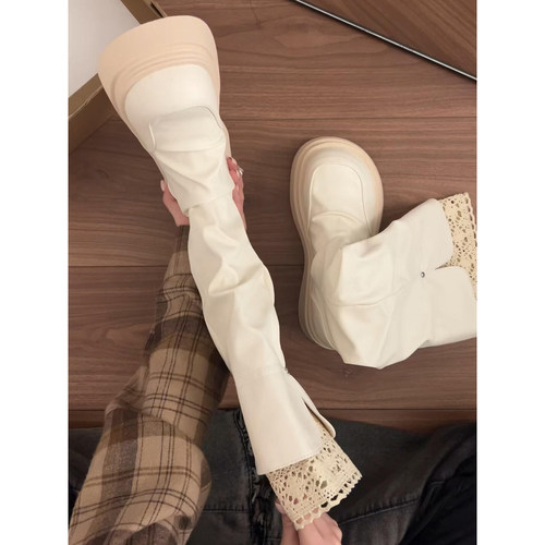 ITIM秋冬复古白色不过膝高筒靴2026秋季辣妹风蕾丝裤管靴长筒靴女