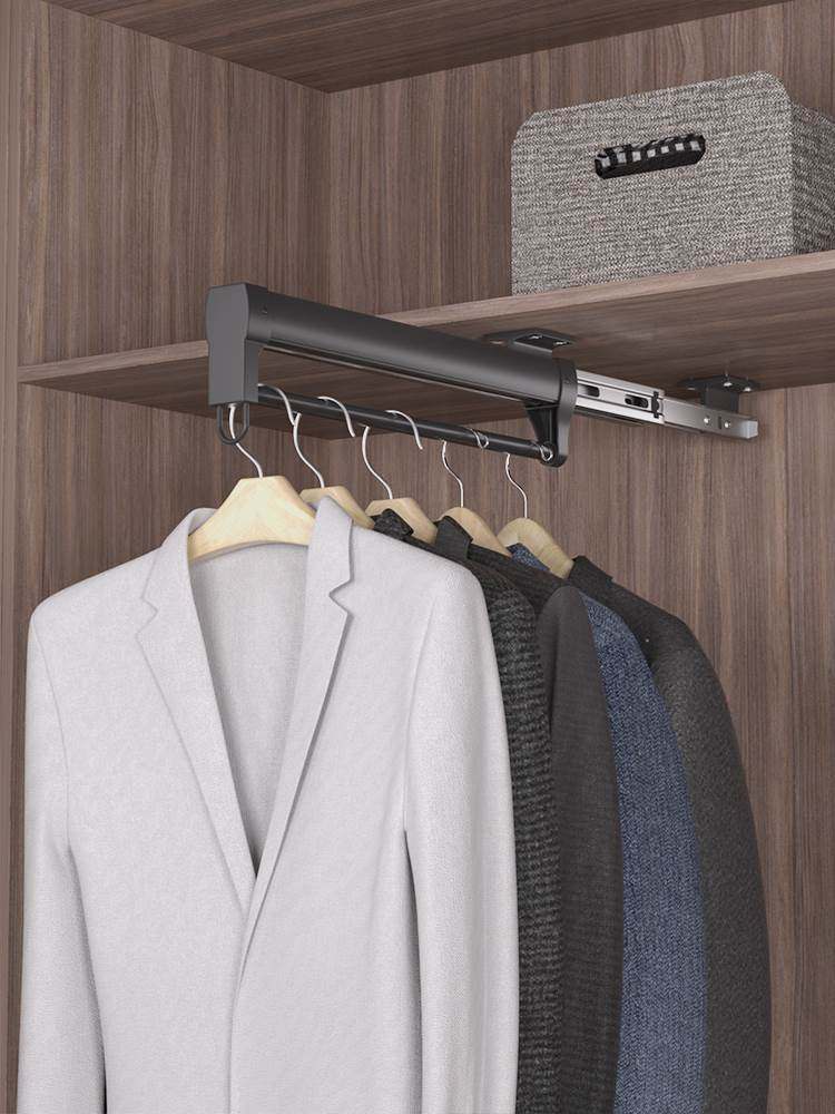 衣柜挂衣杆顶装抽拉式挂衣杆纵向衣柜内伸缩衣架衣通杆竖向横挂