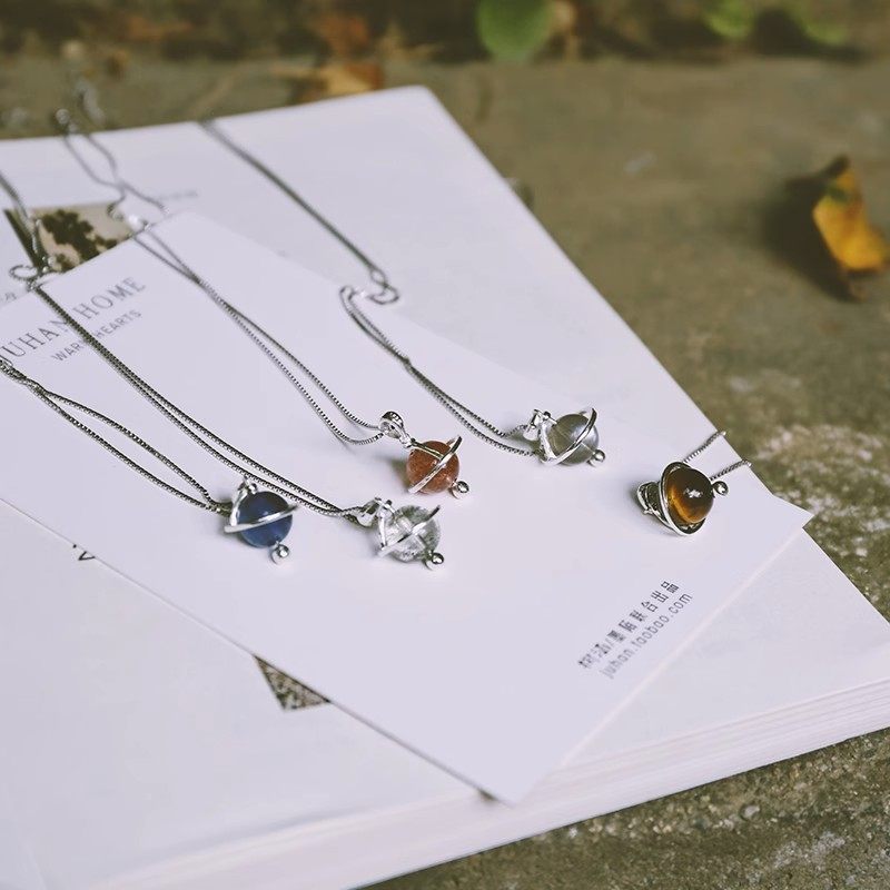 cartr super「小行星」原创天然水晶十二星座守护石纯银星座项链