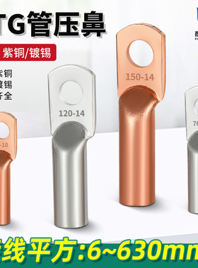 国标管压鼻DTG-16/25/35/50/70平方线耳铜鼻子紫铜镀锡接线端子