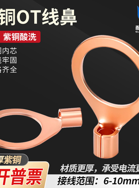 OT冷压端子大孔径铜鼻子法兰式跨接线耳圆形接线端子16/18/20/22