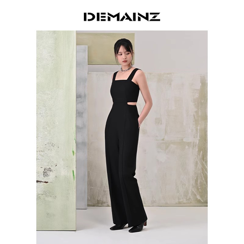DEMAINZ地缦黑色镂空露腰连体裤