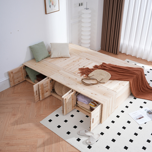 定制木箱拼床实木榻榻米储物箱小户型组合飘窗加宽拼接床箱收纳柜