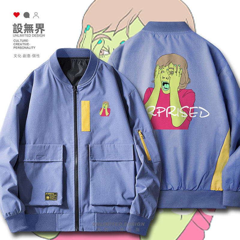 设无界怪异惊讶SURPRISED插画波普风夹克男女欧美风潮牌秋装外套