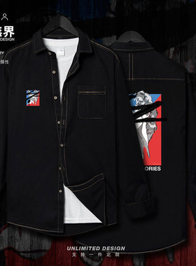 设无界大卫头像upcoming memories牛仔衬衫男女世界名画潮牌春秋