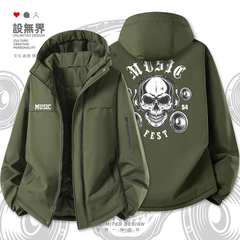 设无界摇滚音乐标志骷髅头耳机PUNK街头达人加厚棉服男女外套冬