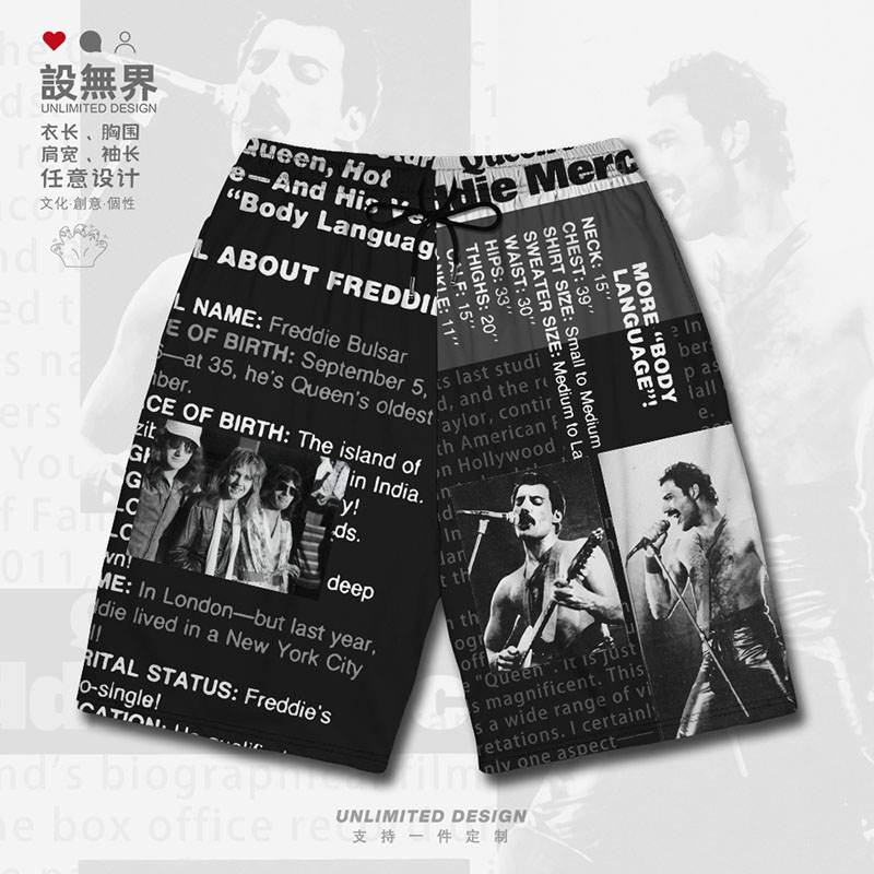 QUEEN皇后乐队拼接复古摇滚短裤