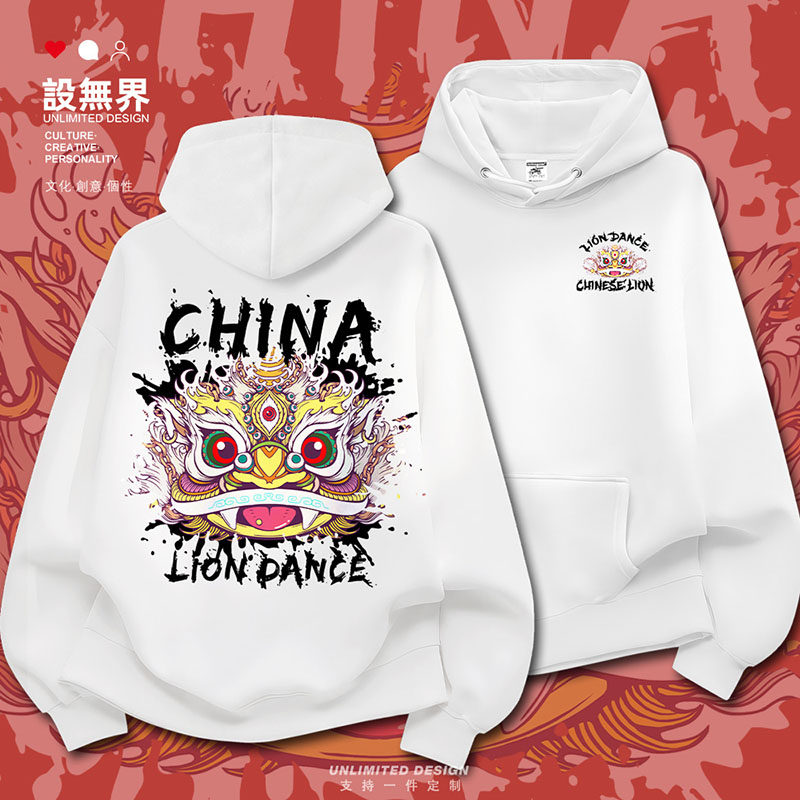 原创舞狮醒狮头泼墨国潮设计卫衣图片