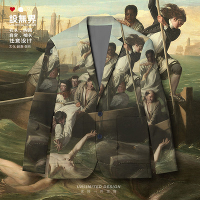 世界名画沃森与鲨鱼抱银休闲西装