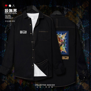 设无界复古宫廷油画女皇的画像牛仔衬衫男女世界名画服装牛仔衫