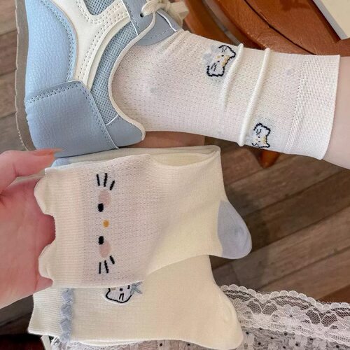 春夏薄款可爱立体小耳朵猫咪中筒袜子女棉袜韩版日系ins堆堆袜女