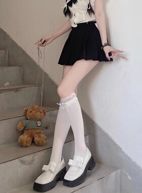 芭蕾风日系蕾丝花边中筒袜丝带蝴蝶结jj小腿袜百搭纯欲风少女