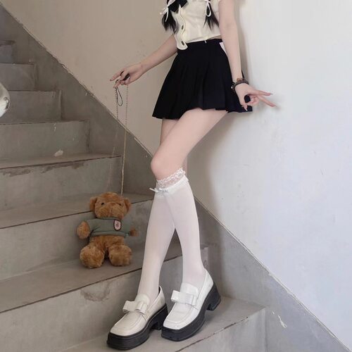 芭蕾风日系蕾丝花边中筒袜丝带蝴蝶结jj小腿袜百搭纯欲风少女