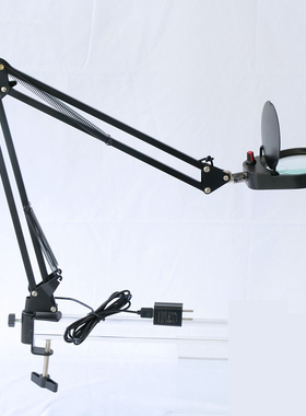 花谷里夹式金属悬臂支架放大镜电子扩大器阅读观察古币书法放大直播灯PD43598床头照明台灯手机维修检测器