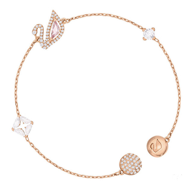 小红书新款纯银镀玫瑰金浪漫水晶粉色小天鹅奥地利水晶手链隐形磁