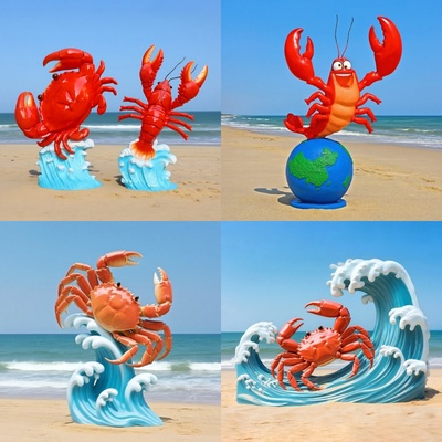 仿真螃蟹龙虾玻璃钢雕塑海鲜馆大排档海洋馆引流拍照打卡美陈摆件