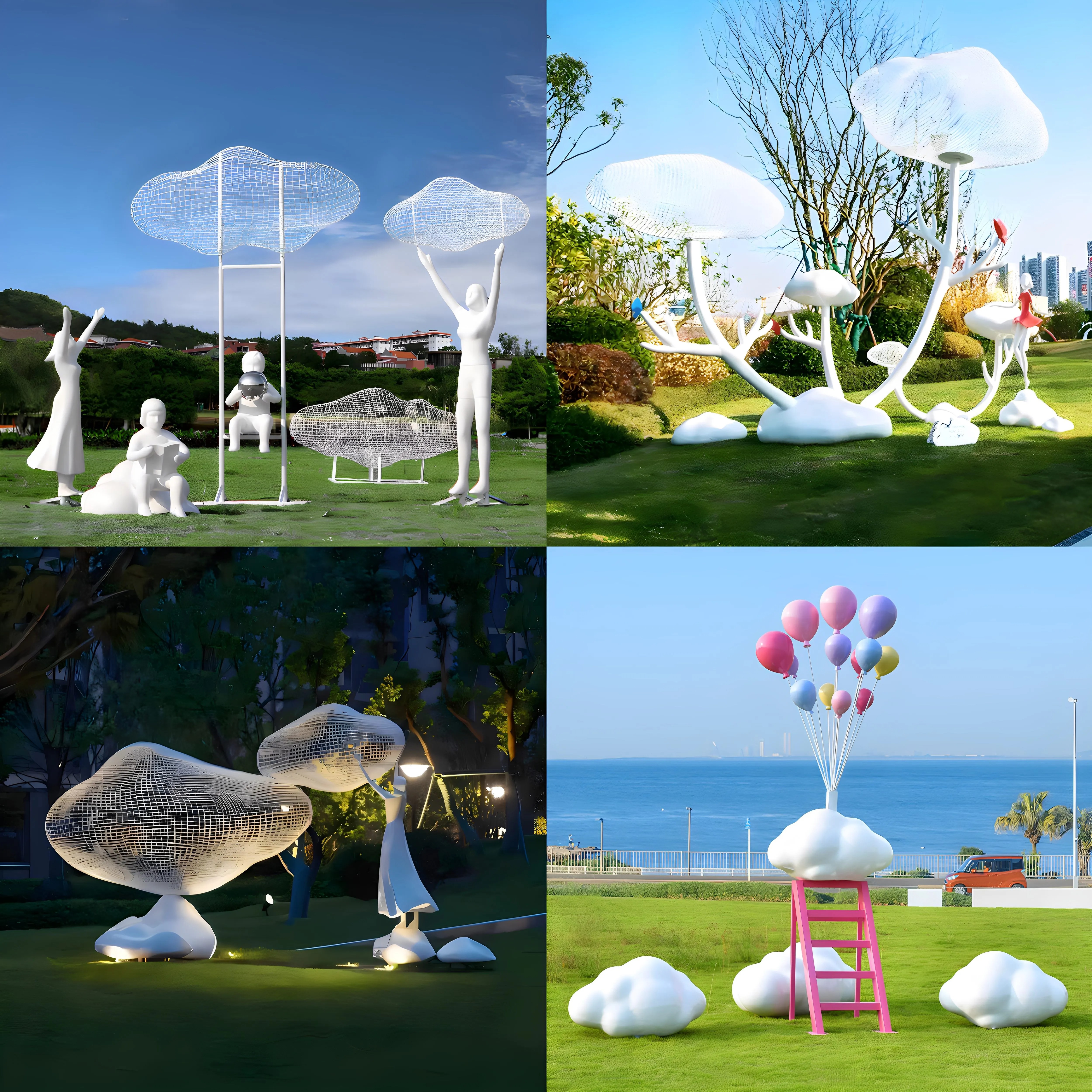 户外不锈钢镂空云朵雕塑