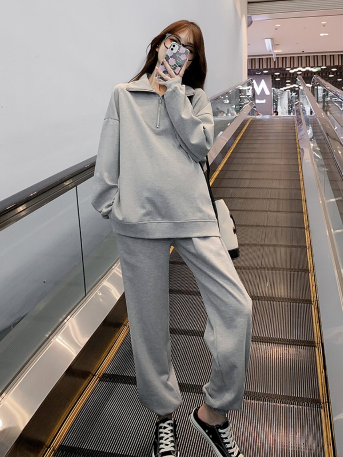MATERNITY SUIT SPRING AND AUTUMN NEW LONG-SLEEVED LOOSE SWEATSHIRT COTTON BELLY SUPPORT LONG PANTS CASUAL SPORTS TWO-PIECE AUTUMN SUIT