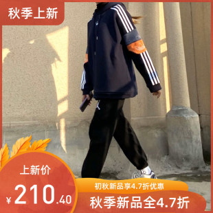 2020网红同款秋冬复古拼色印花刺绣韩版宽松连帽卫衣学生上衣女潮