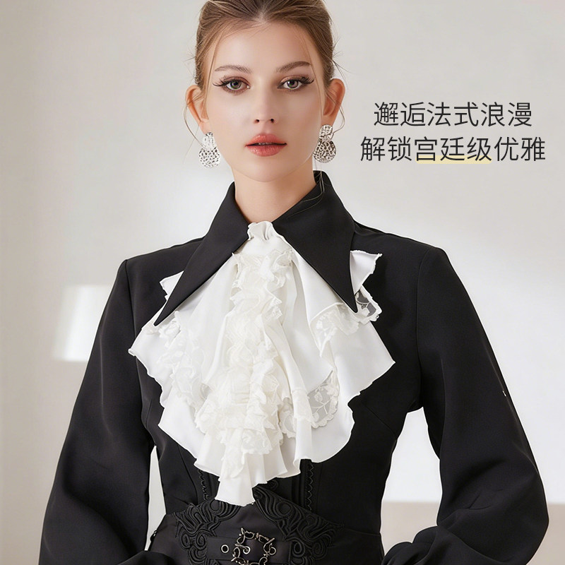 女士礼服挂脖领花复古宫廷蕾丝领巾精致花边假领时尚配饰领结领花