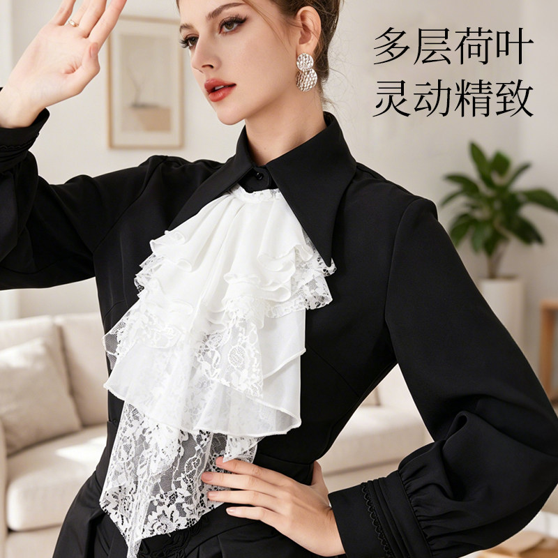 经典白色挂脖领巾女士宫廷风假领子领花复古休闲时尚日常穿搭假领