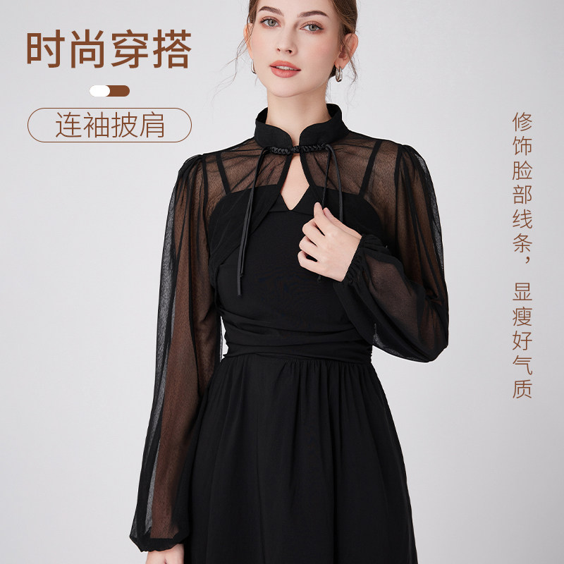 雪纺联结披肩女春秋冬时尚简约外搭装饰裙子吊带神器百搭显瘦神器