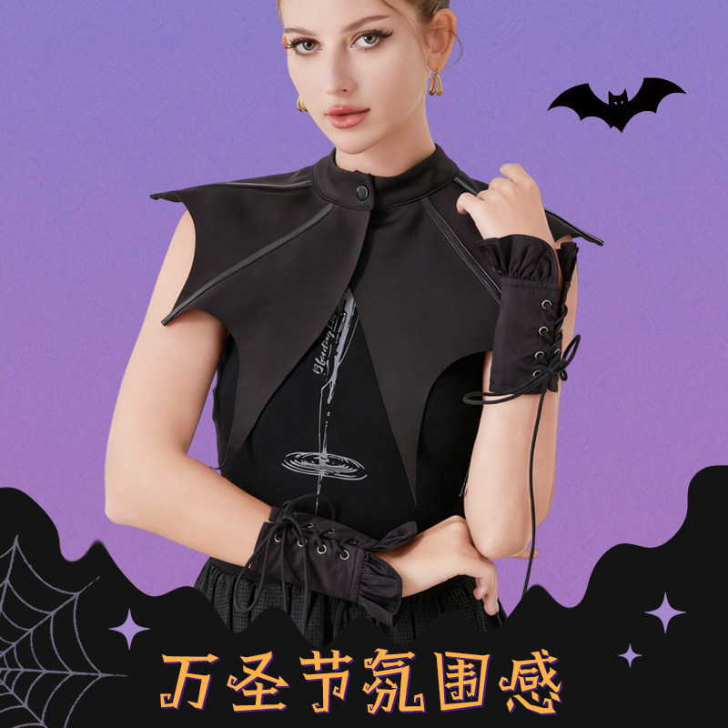 万圣节蝙蝠假领袖口套装暗黑系设计甜酷辣妹cosplay 时尚装饰套装
