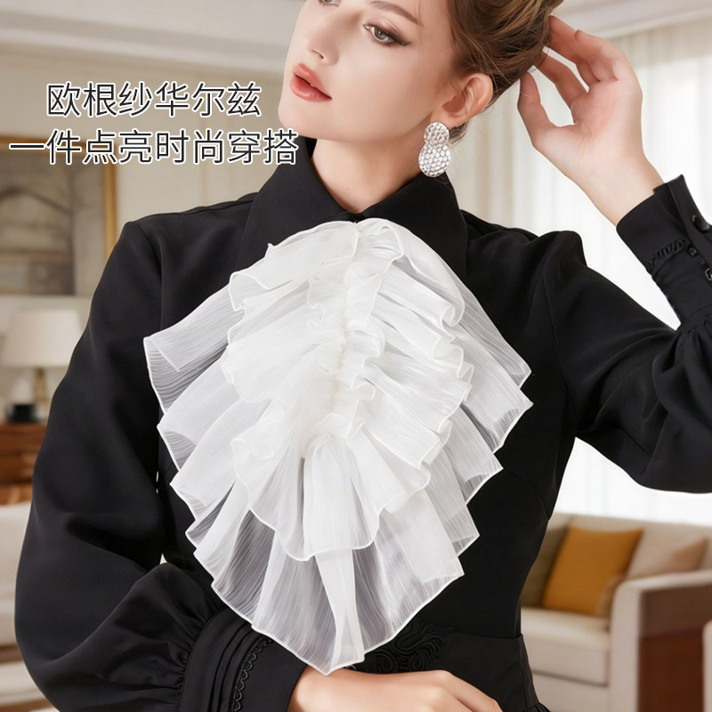 秋冬日常简约女时尚领结领花舒适柔软纱料花边假领氛围感装饰领巾