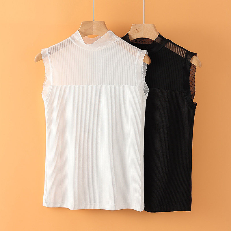 夏季女士蕾丝半高领无袖背心轻薄时尚百搭居家外出通用小香风内搭