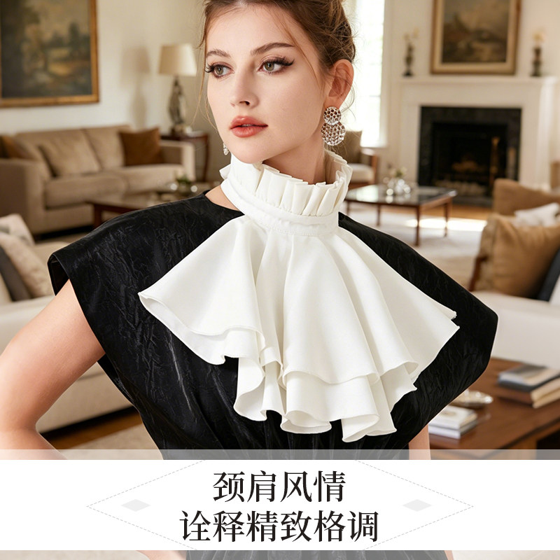 荷叶领巾女士宫廷法式假领挂脖领时尚休闲百搭领花礼服装饰假衣领