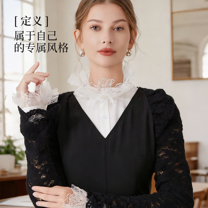 清新穿搭花苞假领镂空纹理立领女士叠穿内搭休闲风打底衬衣假衣领